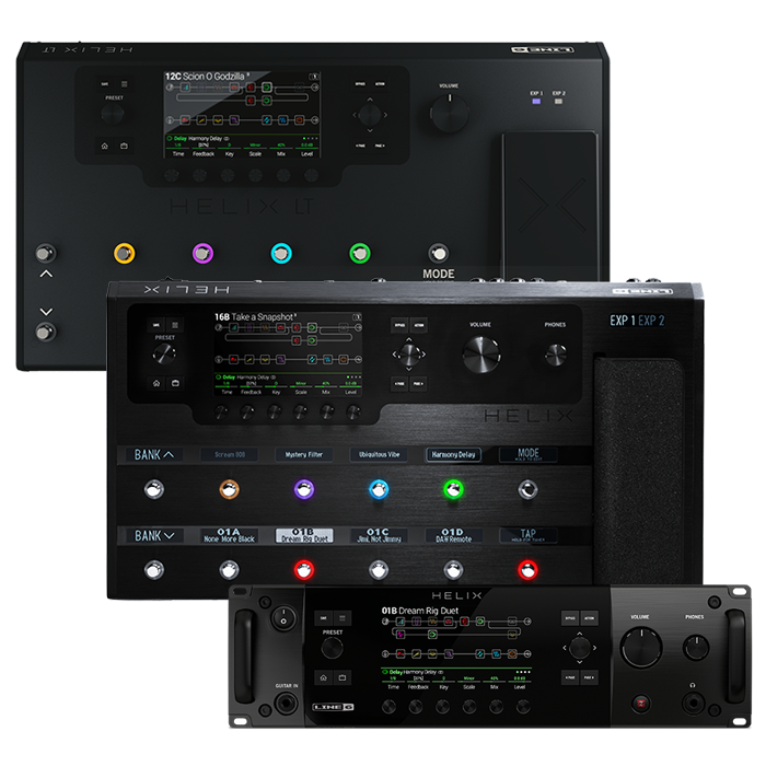 Line 6 Helix flagship multi-effects processors with HX guitar and bass amp and effects models, speaker cabinets and impulse responses